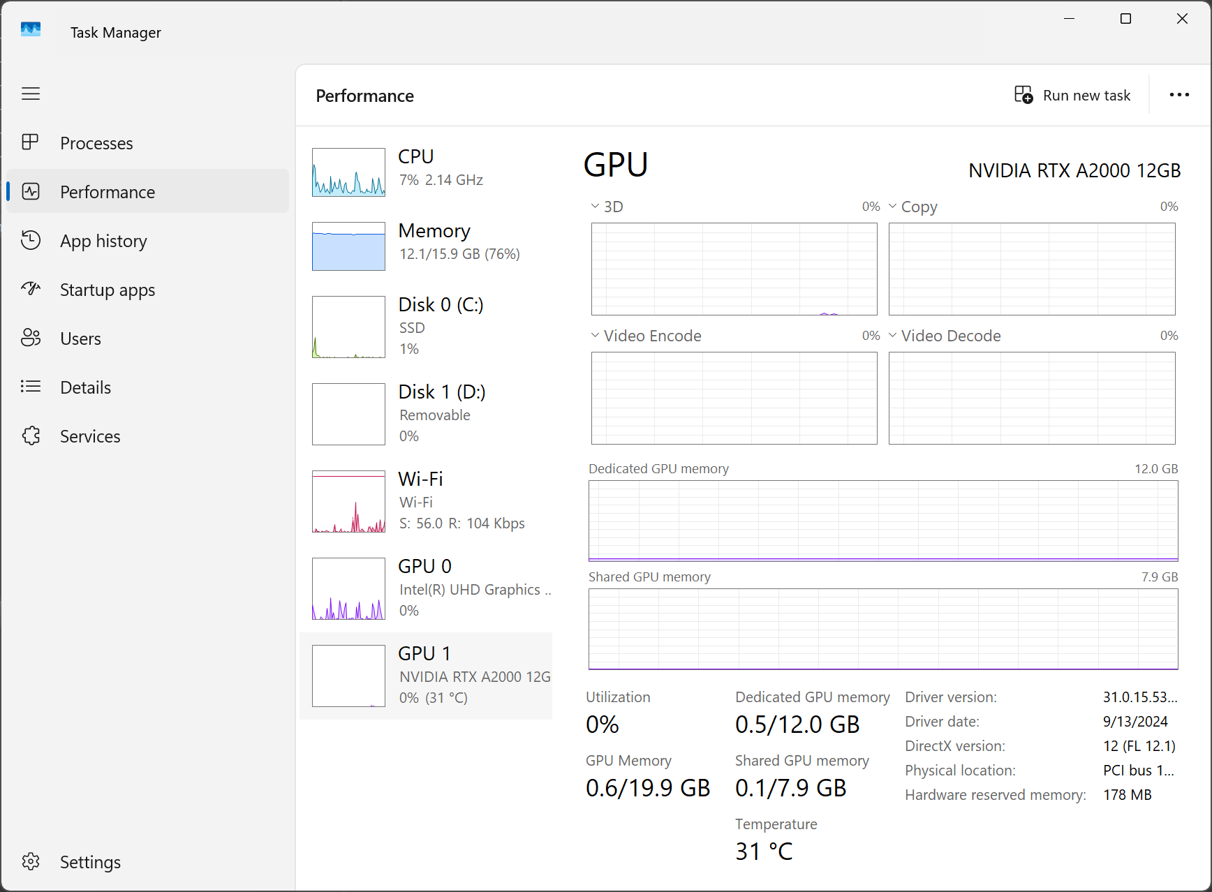 Screenshot of Task Manager showing GPUs